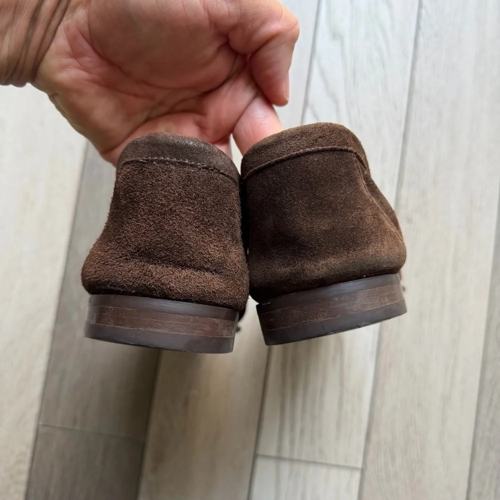 Coach Dark Brown Suede Loafers with Gold Accent - Picture 5 of 12